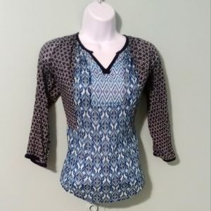 Lucky Brand Blouse Blue White‎ 100% Cotton Size Small